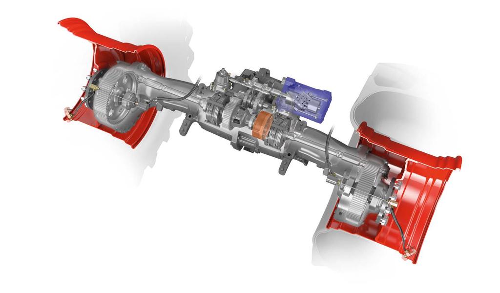 Framdrivningskoncept med optimal dragkraft. Framdrivning Dubbel hydrostatmotor med brett varvtalsspektrum.