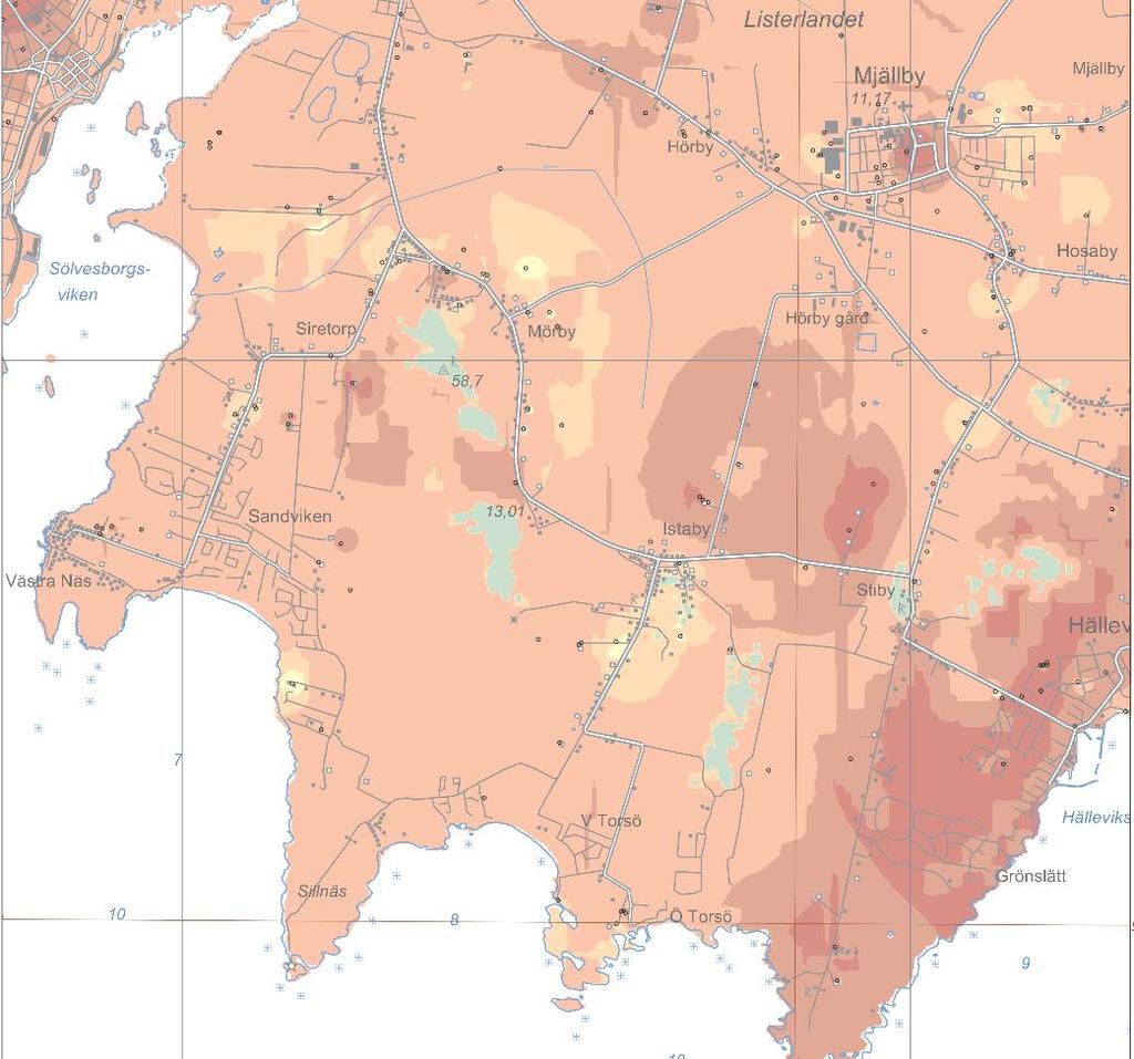 I botten av den sedimentära lagerföljden utgör den övervägande okonsoliderade glaukonitsanden en bra porakvifer med ca 25 35 % effektiv porositet. Denna akvifer har stora uttagsmöjligheter.