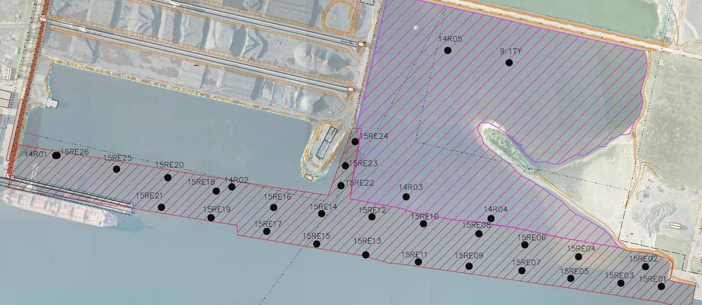 4 GENOMFÖRANDE Sediment i undersökningsområdet har kontrollerats i 26 punkter från sjöisen under 2015-03-10 till 2015-03-11. Istjockleken vid undersökningstillfället var ca 50 cm och temperaturen 0ºC.