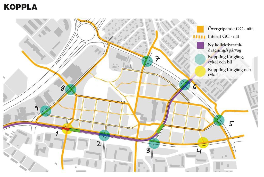Ur Plaprogram för rottighög (0), strategi Koppla Strategi förtäta rottighög Övergripade G-ät Gata/lokalgata utreds Kopplig G Viktig kopplig utreds Reservat framtida kopplig Kopplig G och bil Stadspla
