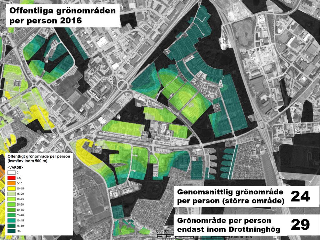 alys: offetlig gröyta per perso på rottighög Sceario, 00 bostäder GIS-aalys av tillgåge till offetlig parkmark per boede på