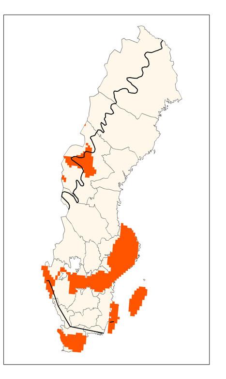 Förekomstareal Aktuellt värde (km 2 ) Referensvärde (km 2 ) Bedömning aktuell status Bedömning trend 0,4 2,0 126,0 500,0 63,0 120,0 189,4 622,0 Kvalitet Bedömning aktuell status Bedömning trend