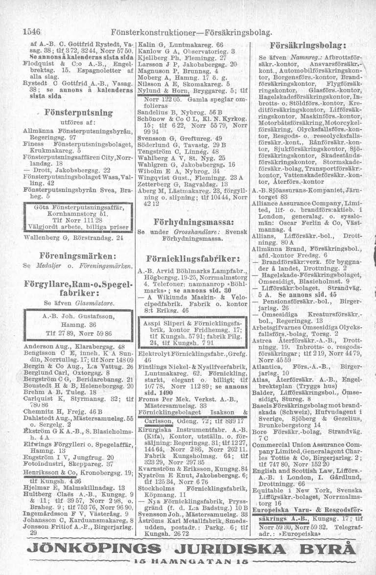 l546 af A.B. C. Gottfrid Rystedt, Vasag. 38. tlf 3 72 3244 Norr 5750. Re annsnså kaienderas sista sida Blodquist & C:o A.B., Engel brektsg. 16. Espagnoletter af alla slag. Rystedt C Gottfrid A.B., Vasag. 38; se annons 8.