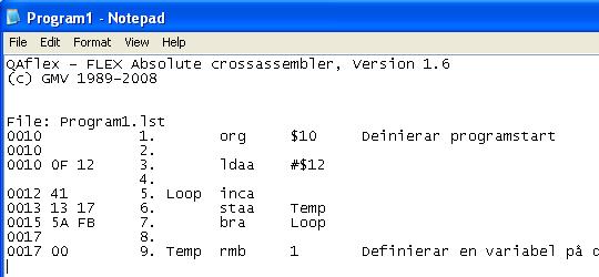 assemblerprogram 50 Assemblatordirektiv Instrux s9 I/O-simulator