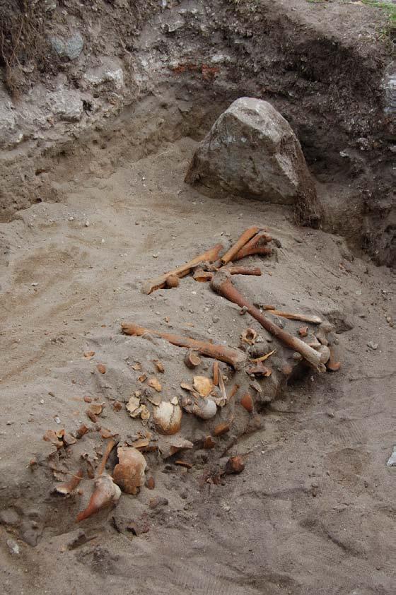 Schakt 27 Schaktet omfattade totalt 6,71 m 2. Schaktet lades omedelbart söder om den romanska kyrkans kor i syfte att undersöka könstillhörigheten hos de begravda söder om den romanska kyrkan.