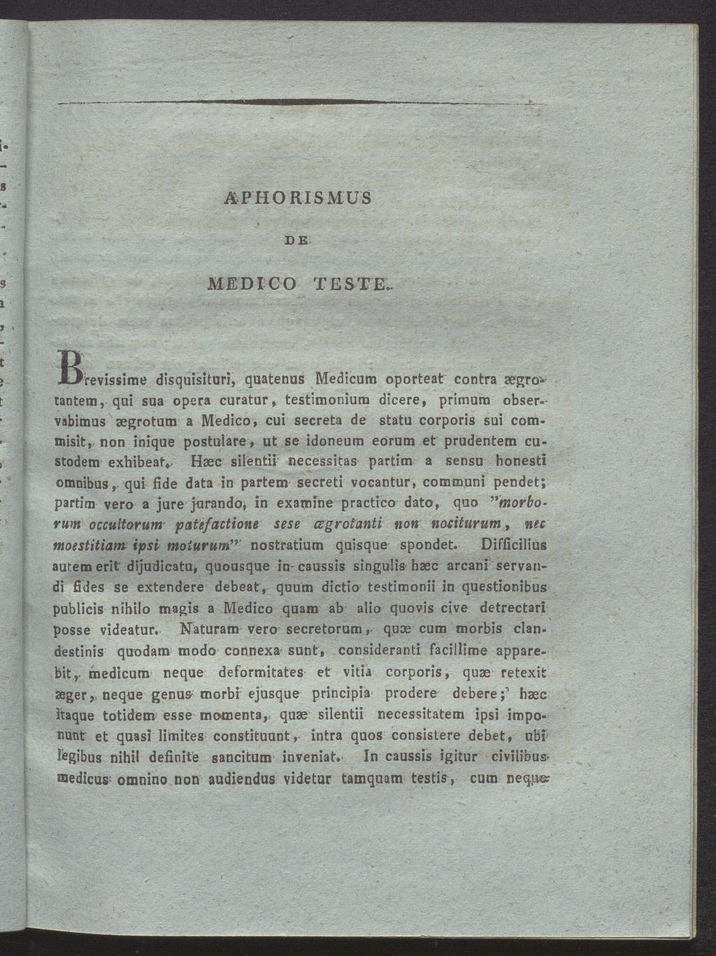 APHORISMUS DE MED I CO T ESTE.