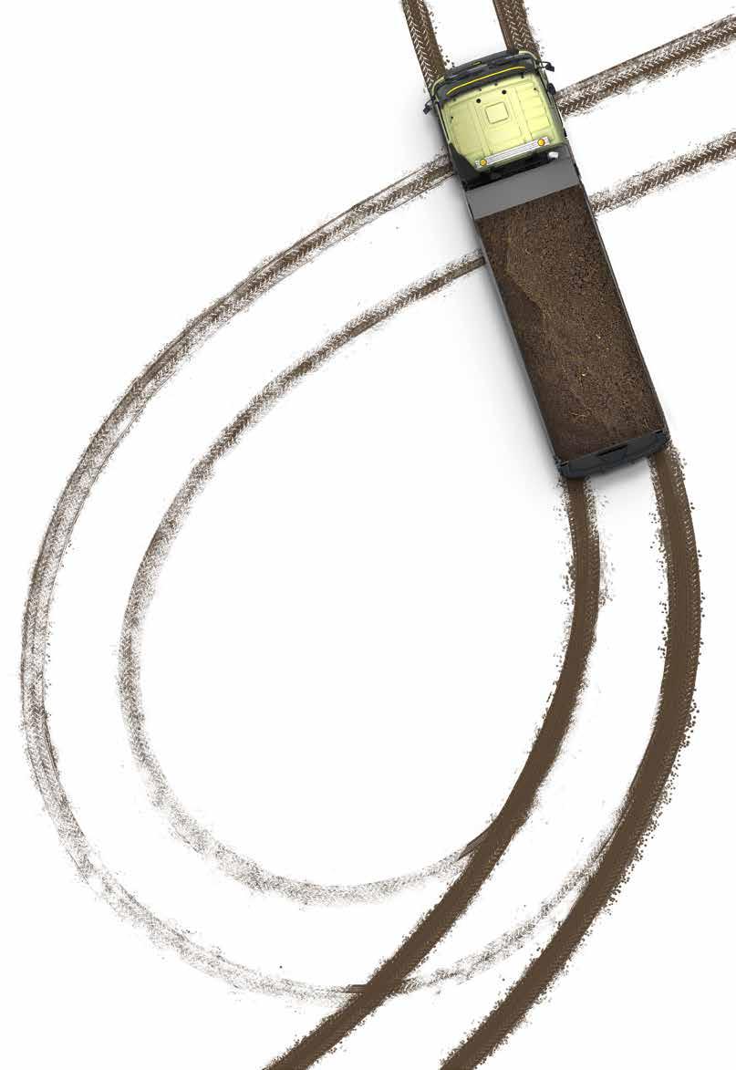 TRIDEM Mjuk kurvtagning. Om du kör på bra vägar och utan last en stor del av tiden (vilket de flesta anläggningslastbilar gör) är den luftfjädrade tridemboggin ett mycket bra tillval.