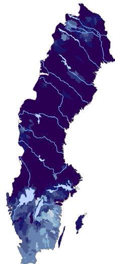 Figur 13d. Förändring (%) av vattentillgång för vintern (december, januari och februari) mellan referensperioden 1963 1992 och perioden 2069 2098 för RCP4.5 till vänster och RCP8.5 till höger 5.
