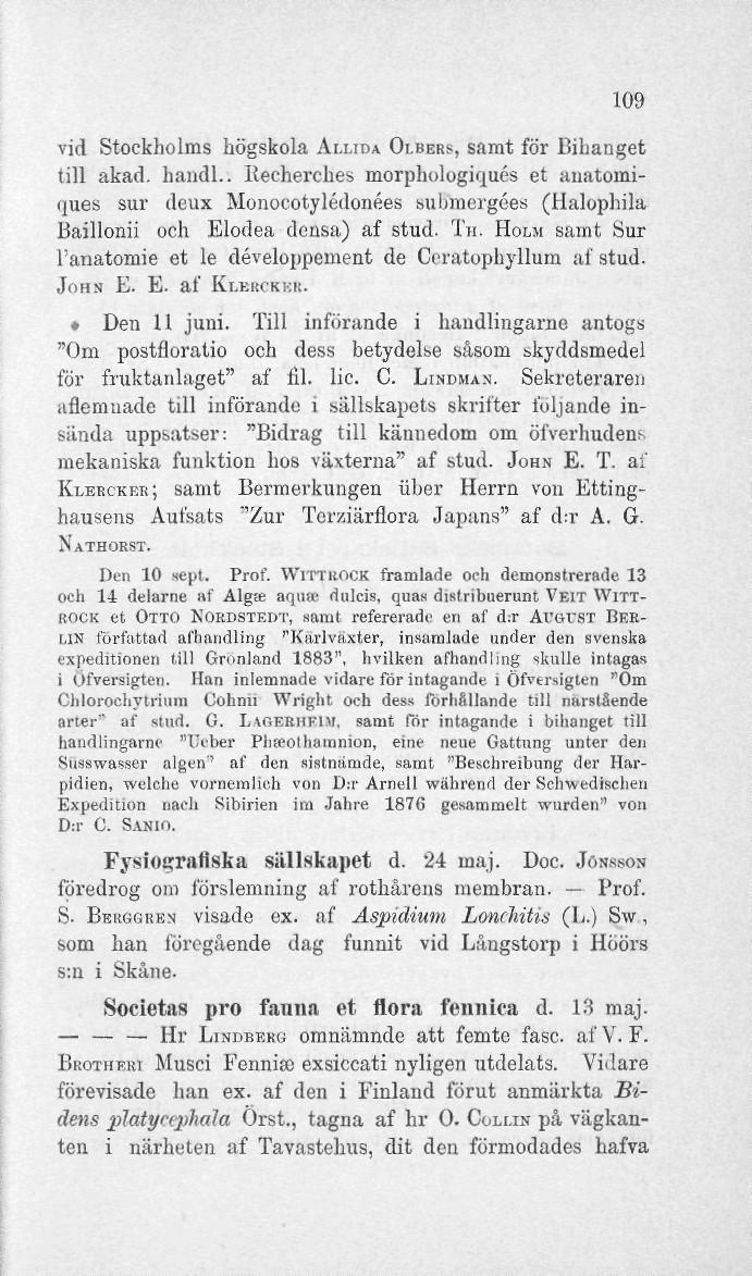 109 vid Stockholms högskola ALLIDA OI.BGRS, samt för Bihanget till akad. handl.