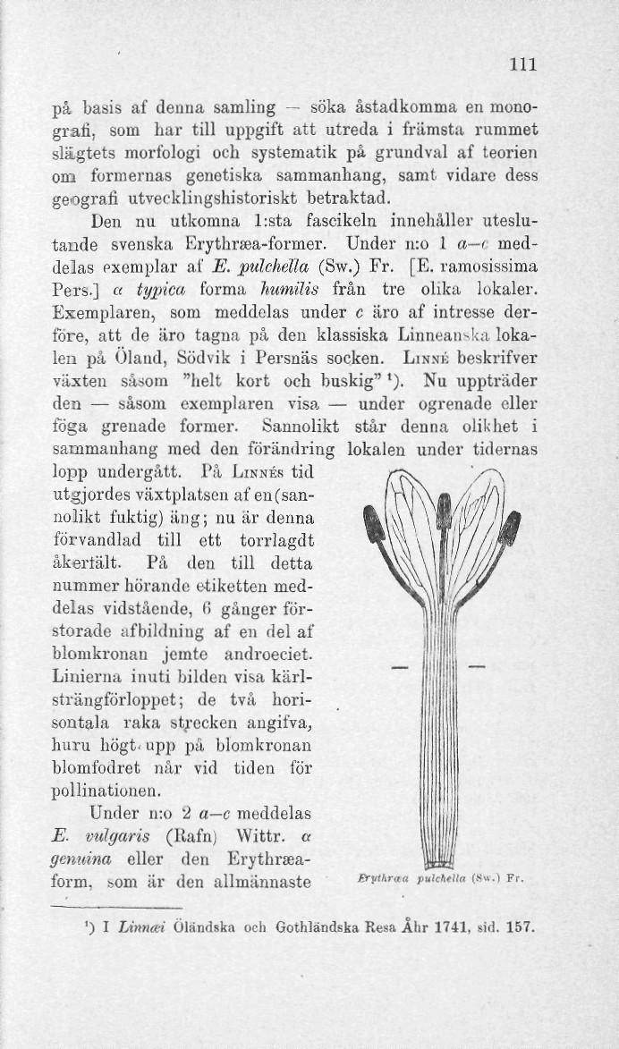111 på basis af denna samling söka åstadkomma en monografi, som har till uppgift att utreda i främsta rummet slägtets morfologi och systematik på grundval af teorien om formernas genetiska