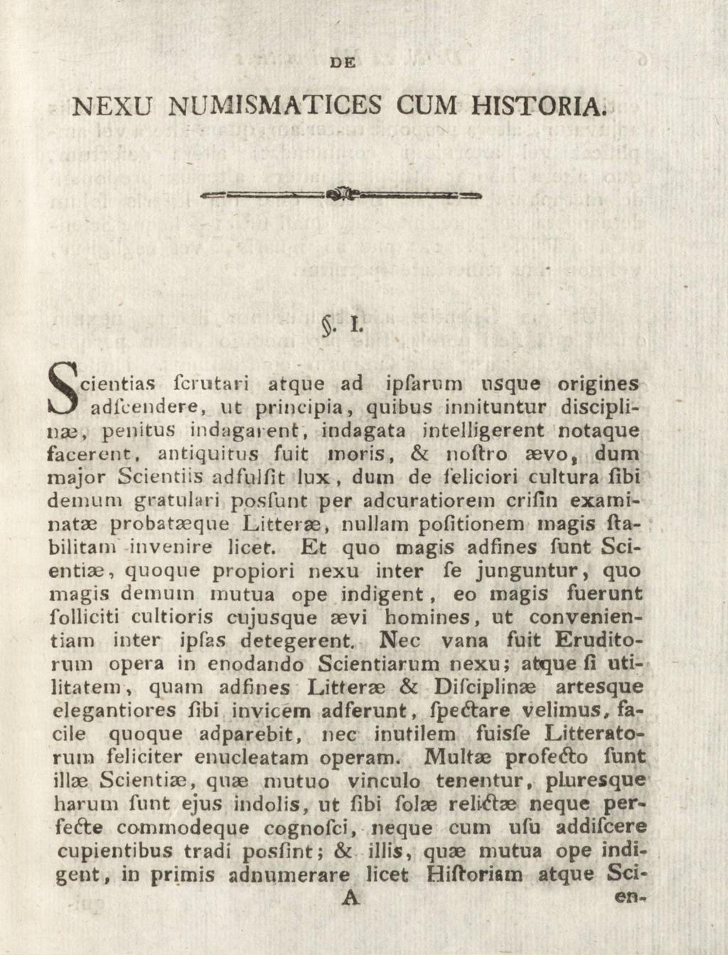 DE NEXU NUMJSMATICES CUM HISTORIA.