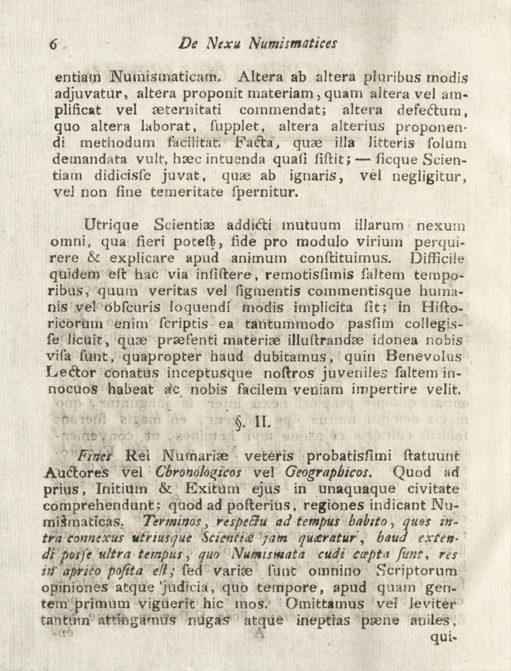 6 De Nexu Numismatices entiain Numismaticam.