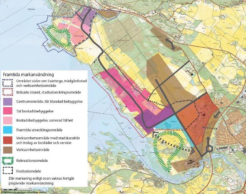 Flygbild, Norrköpings kommun. Figur 16. Markanvändningskarta enligt fördjupad översiktsplan för Bråvalla, samrådshandling 2015.