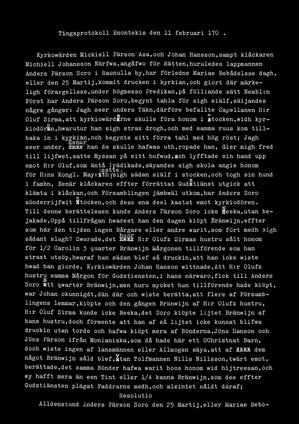 TingsprotokolliEnontekis den 11 februari 1704.