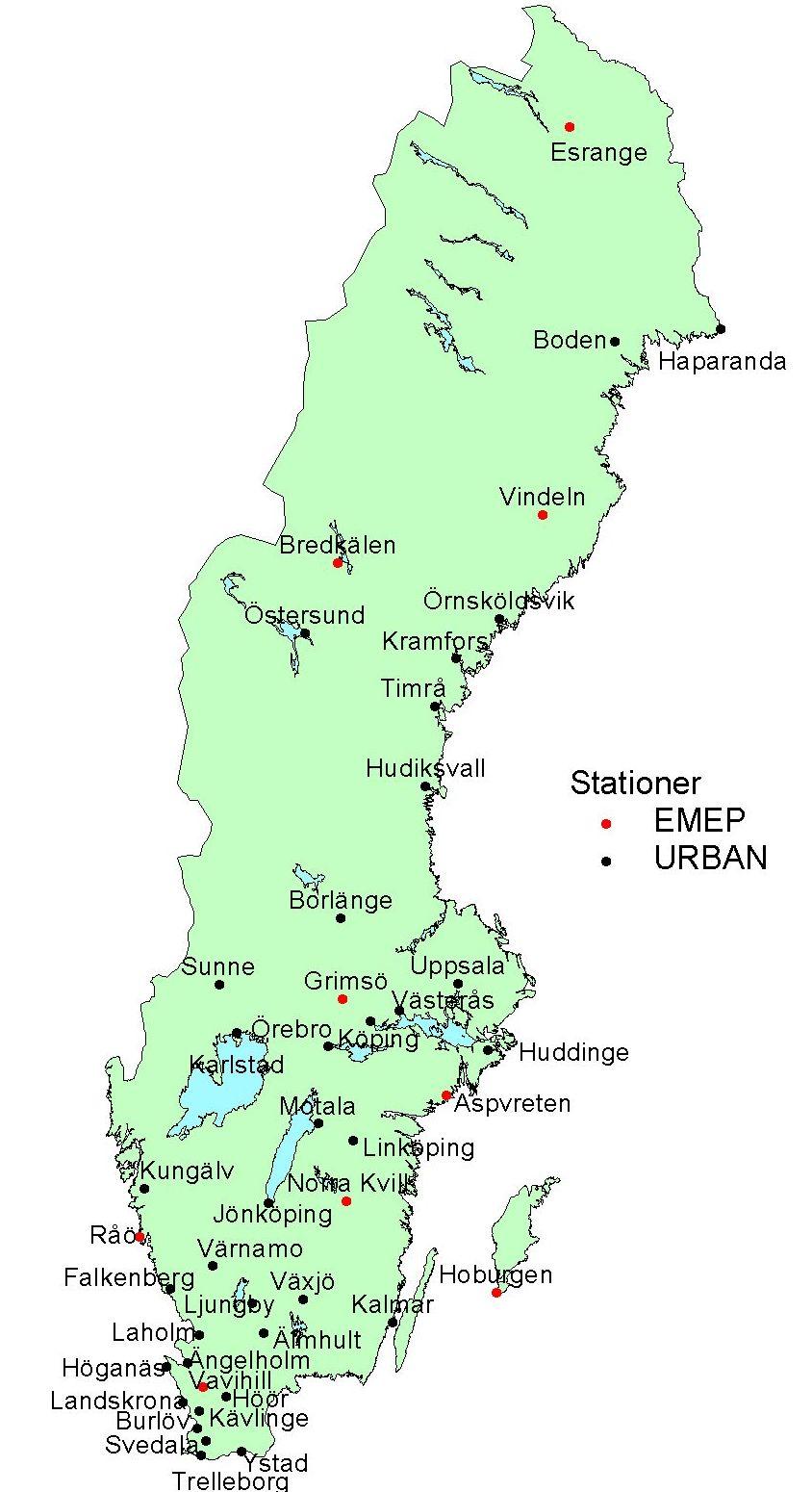4 Projektets omfattning Figur 4.1 Urbanmätnätets omfattning vintern år 8 och vinterhalvår 8/9.