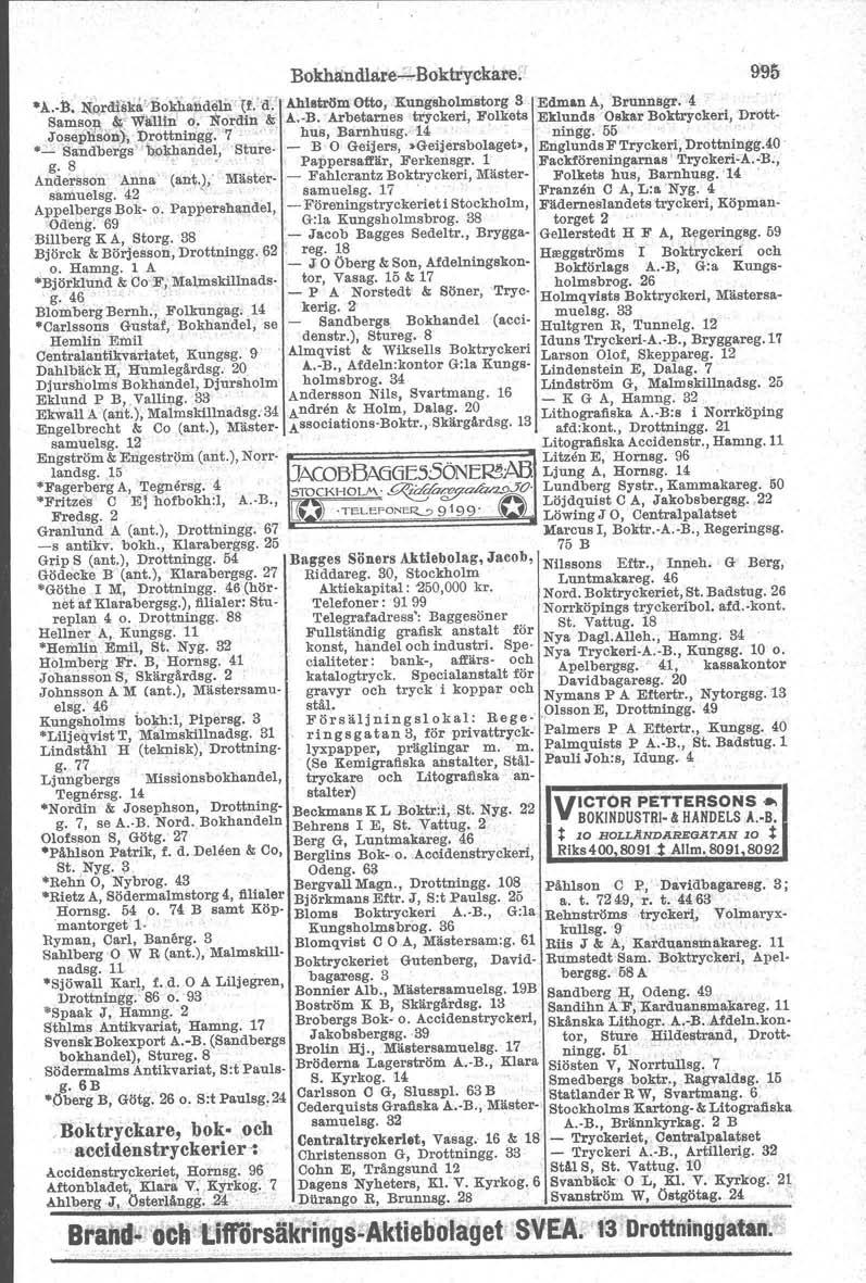 Bokhand1are";"Boktiyekare:' A.-:n: l!\~rdlsk""bokhaiidem"tf;.: 'if.' AhlstrIlm OttO,Kungsholmstorg S Sams<:(li,.,~ 'o/1>1un'o. :Nordiil '&: A.-B. -Arbetarnes tryckeri, Foikets,Jose,plls.
