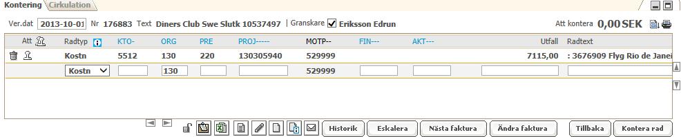 konteringsfliken på aktuell faktura.