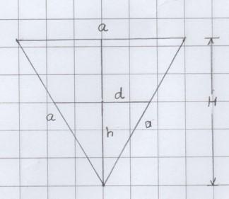 6 b) Rännan är ett rakt prisma Om ändtriangelns area är A, så är rännans volym Vk Ab Det återstående vattnet bildar en tresidig pyramid, vars volym är V Ab Volymen av det avlägsnade vattnet är V Ab V