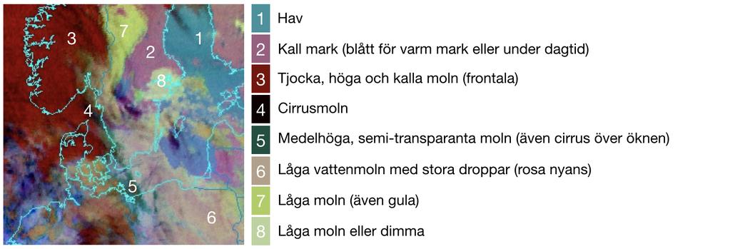 Pilarnas tjocklek representerar strålningsintensiteten från respektive objekt. a) visar hur mängden rött i R-lagret bestäms.