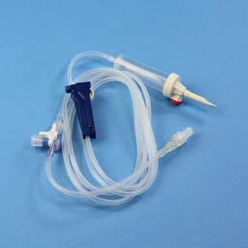 Infusionsaggregat inkl 3-vägskran och förlängning Med eller utan luftning. DEHP-fri PVC eller helt PVC-fritt material Löstagbar 3-vägskran av fettresistent Polykarbonat.