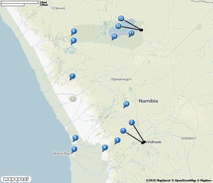 Namibia 1. Windhoek 2. Windhoek Sewage Work 3. Bosua Pass 4. En route Windhoek - Swakopmund 5. Swakopmund 6. Walvis Bay 7. Camp Kipwe 8. Hobatere 9.