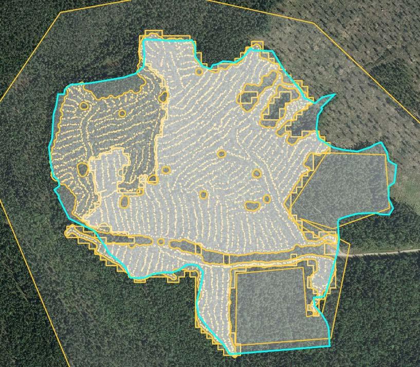 The planned stands area from the register data had an RMSE of 2.82 ha (compared to the area that was actually harvested), which gave a relative RMSE of 25.18 % and a bias of -1.14 ha (relative -10.