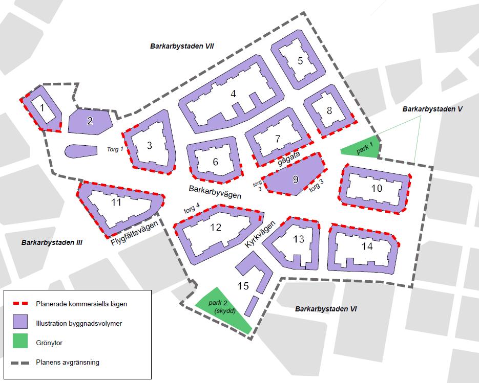 7 Barkarbystaden IV, kvartersstruktur Vår bedömning avser det slutliga behovet och underlaget för kommersiella lokaler.