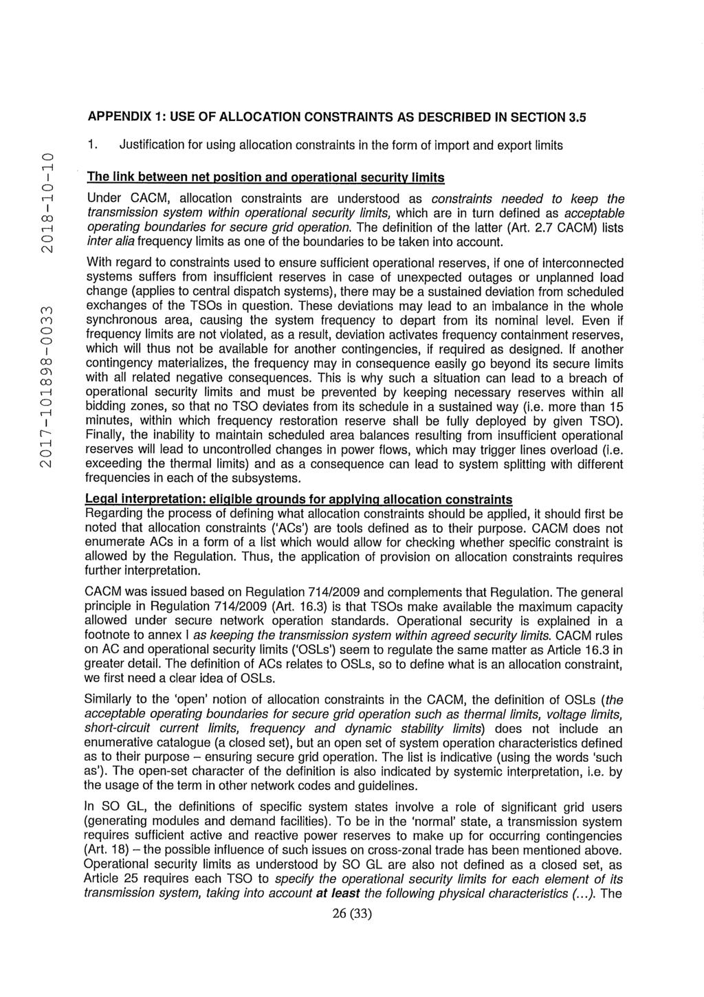 APPENDIX 1: USE OF ALLOCATION CONSTRAINTS AS DESCRIBED IN SECTION 3.5 1.