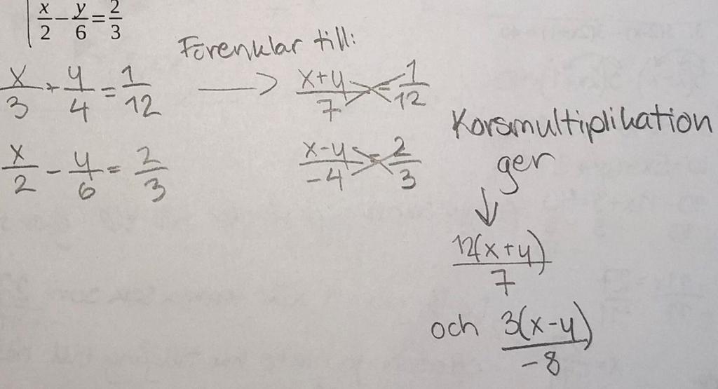 xx/3 + yy/4 = (xx + yy)/7. Eleven saknar matematiska förkunskaper som leder till att den misslyckas av lösning av systemet.