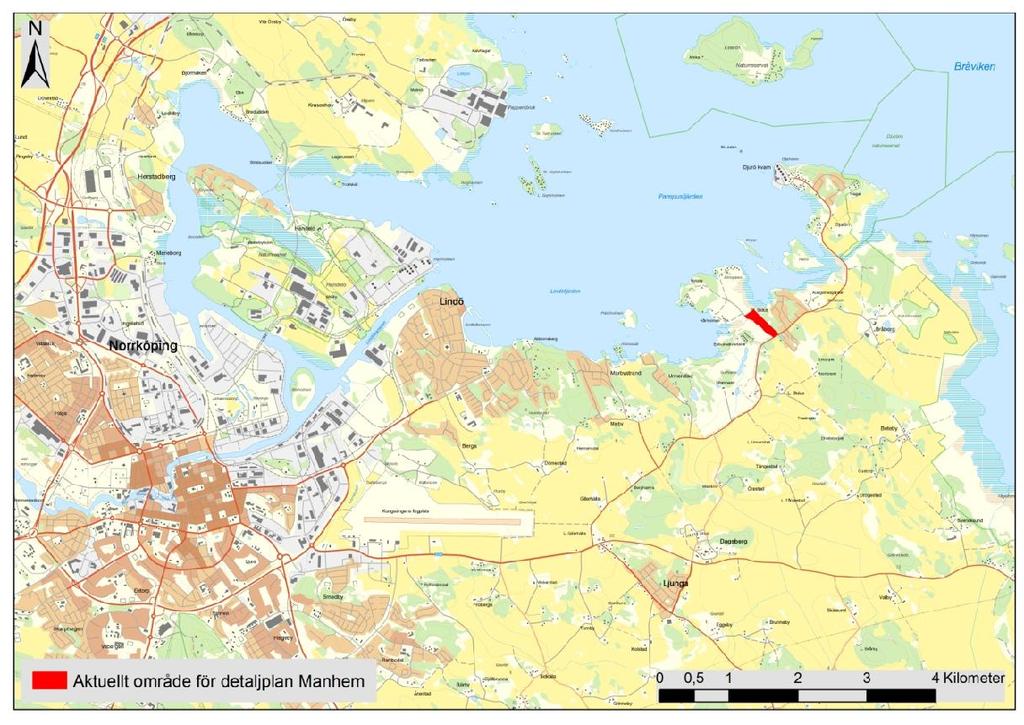 Inledning Stadsbyggnadskontoret i Norrköpings kommun har i uppdrag att arbeta fram en detaljplan för området Manhem beläget längs med Djurövägen ute på Vikbolandet cirka 8 kilometer öster om