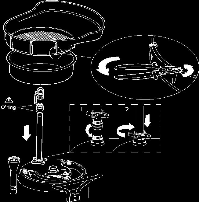 3.1) Take the connection kit (fig.3.2) and fasten it to the handle with the two screws (fig.3.3) and finaly fasten the hose. fig.3.3 Model 318-56 & 70 is now ready for use Kapa tömningsslang längd 700mm, (fig.