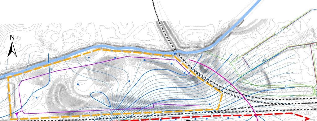 6. Konceptuell modell vattenomsättning Baserat på grundvattennivåkartan och identifierade vattendelare kan det södra området delas upp i tre delområden där avrinningen sker åt olika håll, se Figur