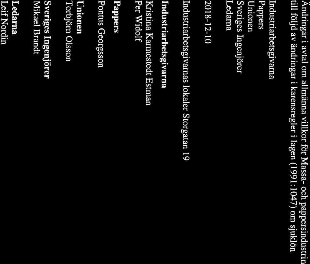 Industriarbetsgivarnas lokaler Storgatan 19 Närvarande för Industriarbetsgivarna Kristina Karmestedt Estman Per Widolf Pappers Pontus