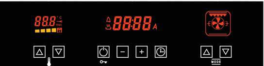 E3-modeller med display och åtta knappar Beskrivning av kommandon på standardugn med åtta knappar för programmering SE IT 1 2 3 4 5 6 7 8 Beskrivning av knapparnas funktion 1 Höjer temperaturen.