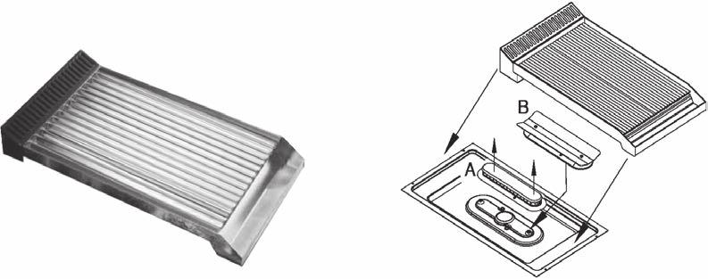 Användning av gasgrill ANVÄNDARE GASOLGRILL (TILLVAL) Fig. 7 Rengöring och skötsel av stekhällen Byt ut flamspridaren A (fig. 7) mot den skyddade flamspridaren för grillning, B.