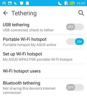 4. Från skärmen Tethering (Internetdelning) drar du Portable Wi-Fi hotspot (Mobil Wi-Fi-surfzon) till ON (PÅ). 5.