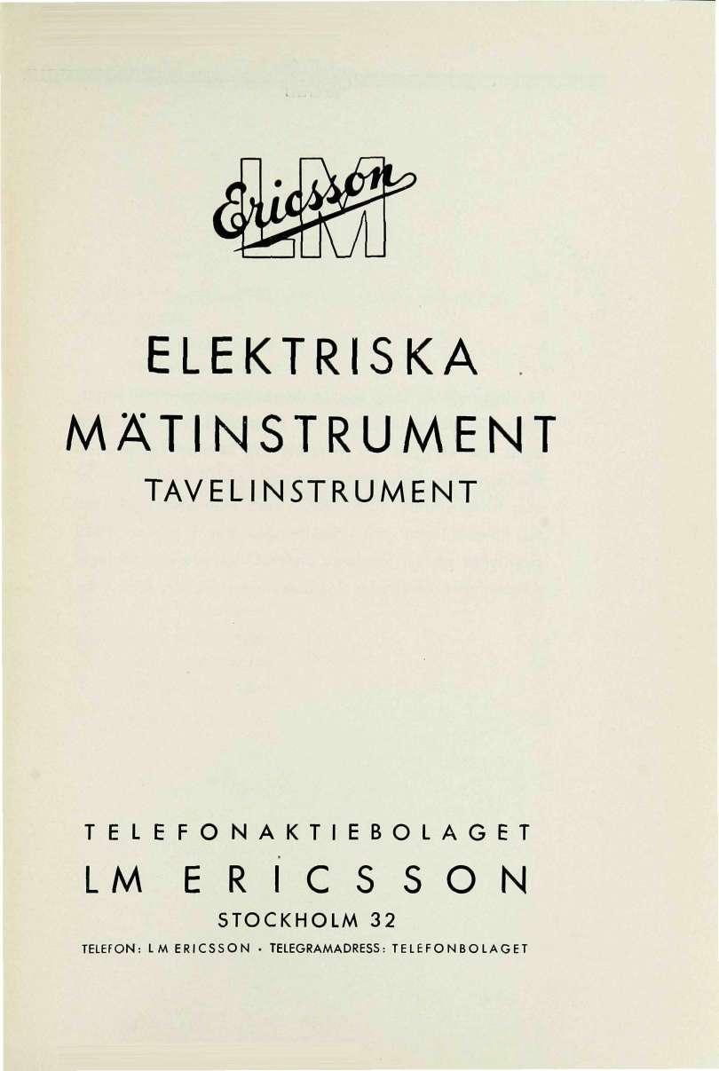 ELEKTRISKA MÄTINSTRUMENT TAVELINSTRUMENT TELEFONAKTIEBOIAGET LM