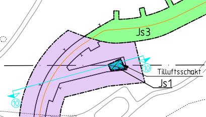 FUT 15120238 2.2 Justering av ytan Js1 vid tillfartstunnel B1 Anspråket med planbestämmelse Js1 har justerats i anslutningen till i tillfartstunnel B1, se Översiktskarta 2.