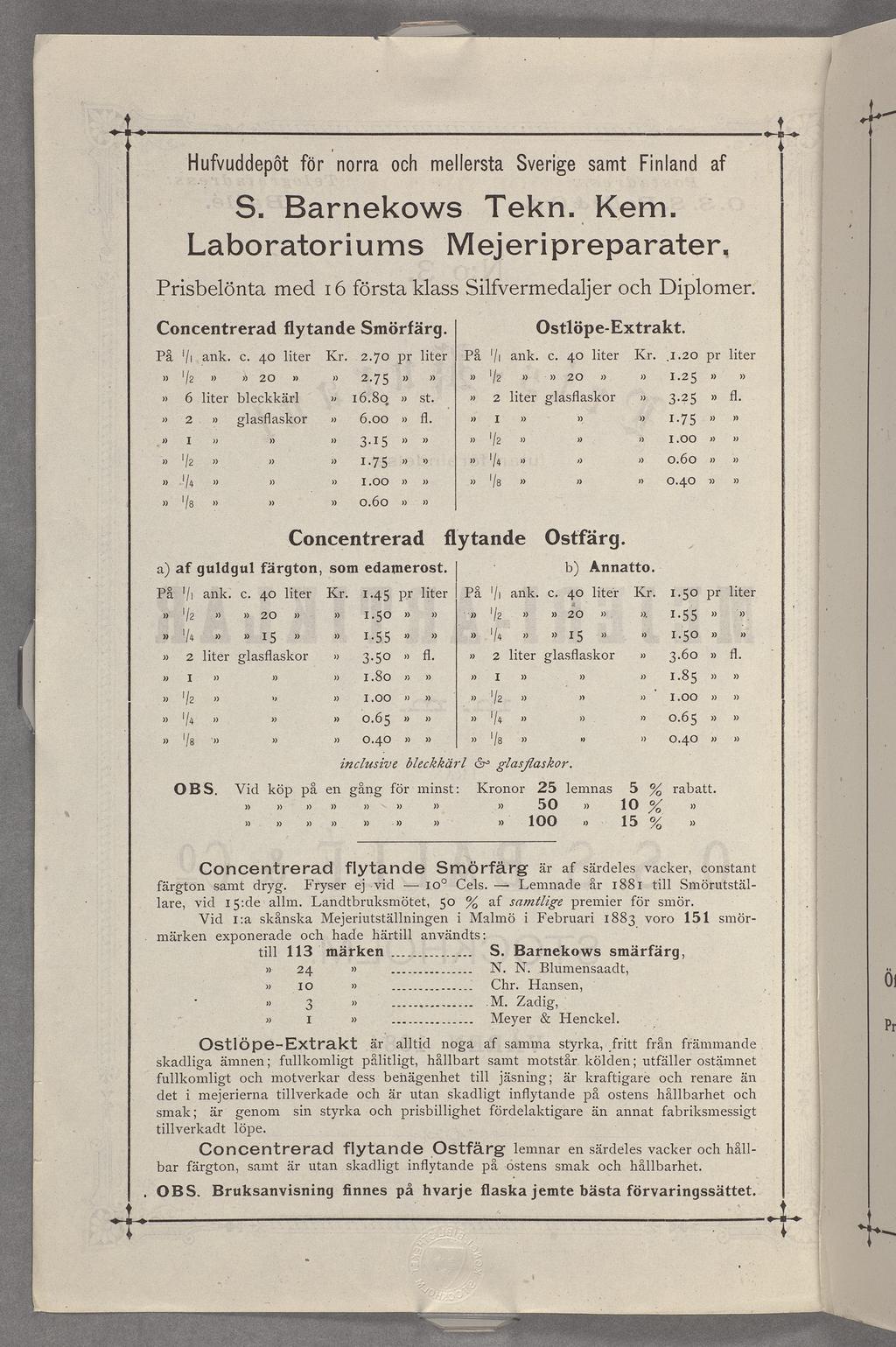 Hufvuddepöt för orra och mellerta Barekow S Cocetrerad /2 / I) H l D kla förta I 00 00 färgto, På l/l akl c 0 lter 20 [2 5!