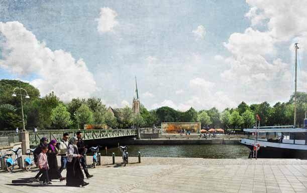 MKB FÖR STATION HAGA Figur 21.2:1 Fotomontage visande möjlig utformning av Pusterviksplatsen där detaljplanen medger en byggnad på en våning för den norra uppgången från Station Haga. (Arbetsmaterial.