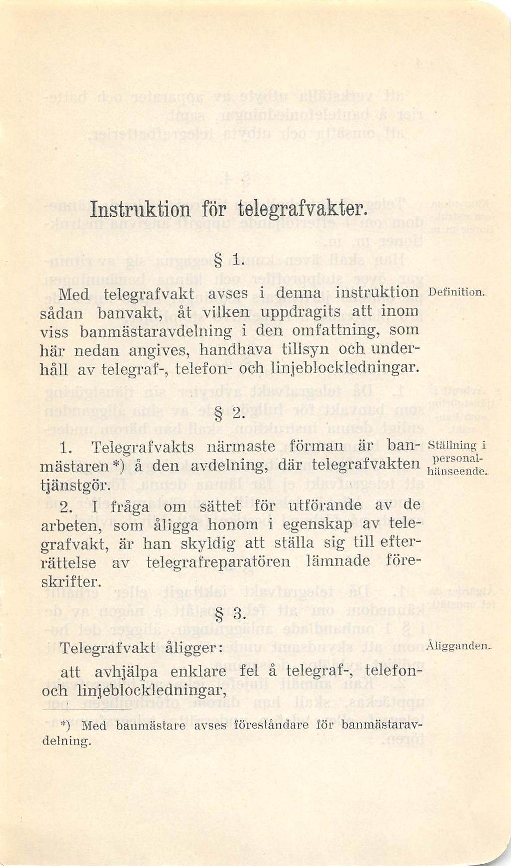 Instruktion för telegrafvakter. 1.