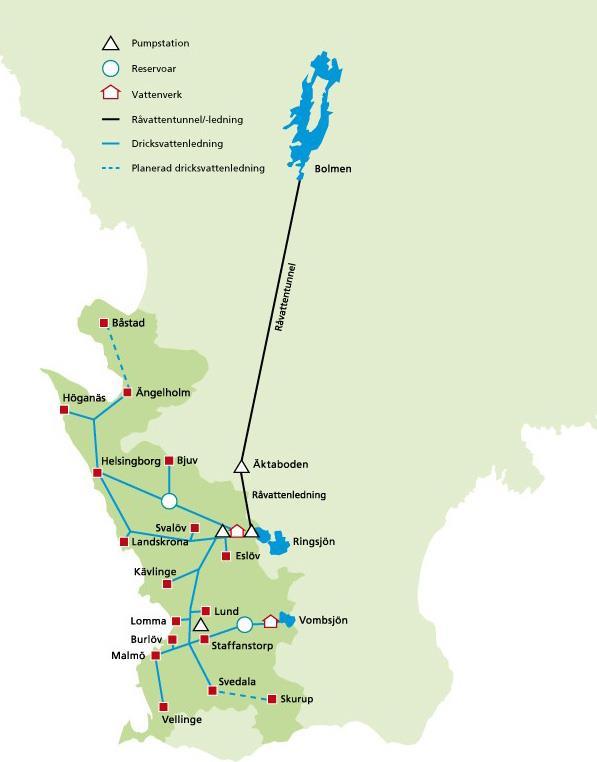 Sydvatten idag 17 delägarkommuner 900 000 invånare 75 miljoner kubikmeter per år 3 vattentäkter Bolmen Vombsjön