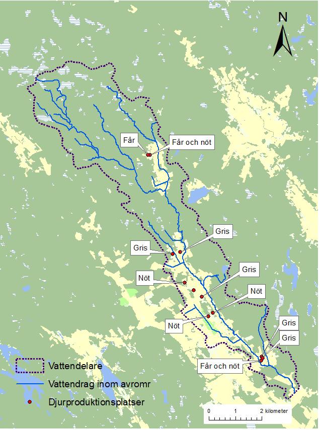 4.3 Djurhållning Djurproduktionen i området är inriktad på mjölkkor och svin. Det finns totalt 11 gårdar med djurhållning, varav fyra gårdar har mjölkkor och 3 gårdar har svin (Figur 1, Tabell 3).