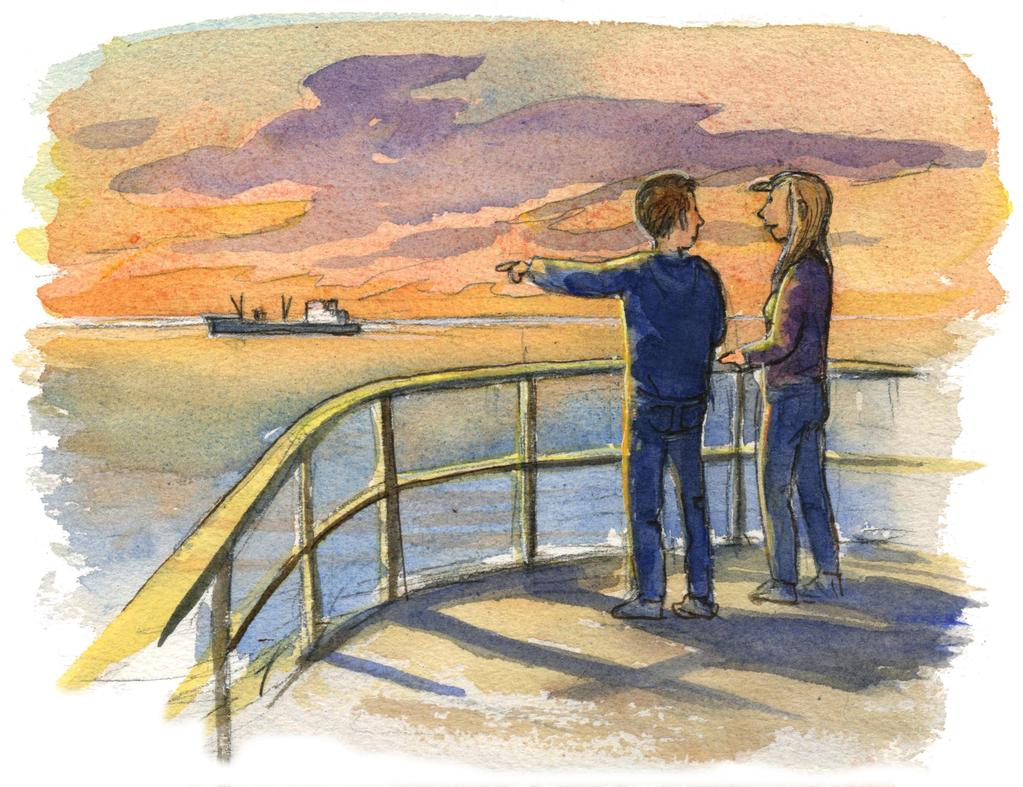Ungefär hur lång tid tar det för ett horn att bli så långt? (2/1/0) 24 Veronica och Kevin står på en utsiktsplats cirka 200 m över havsnivån och tittar på solen som går ner vid horisonten.