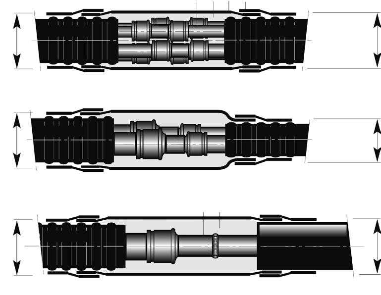 Skarvset PE-HD krympbar Dimension Ø 76-250 mm PEX skarv 1 2 3 4 reducerande skarv d1 d1 Isolerat stålrör 1 2 d1 d2 d2 d2 Isolerat stålrör Delar till