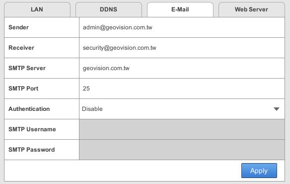 3 System Configuration [E-mail] Configure your mail server to allow e-mail notification upon: Recording error of writing recording data to the hard disk drive Request for retrieving the username and