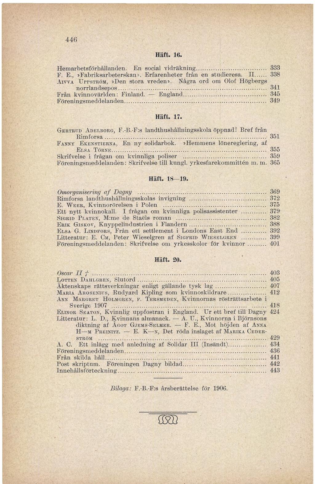 446 Haft. 16. Hemarbetsförhållanden. En social vidräkning... 333 F. E.,»Fabriksarbeterskan». Erfarenheter från en studieresa. II... 338 Aiwa Uppström,»Den stora vreden».
