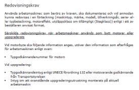 Arbetsmaskiner Redovisningskravet har höjts upp