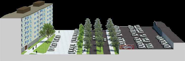 GESTALTNING AV GATUSEKTIONER - EXEMPEL NYNÄSVÄGEN byggnad entré parkering väg/allé parkering Nynäsvägen före