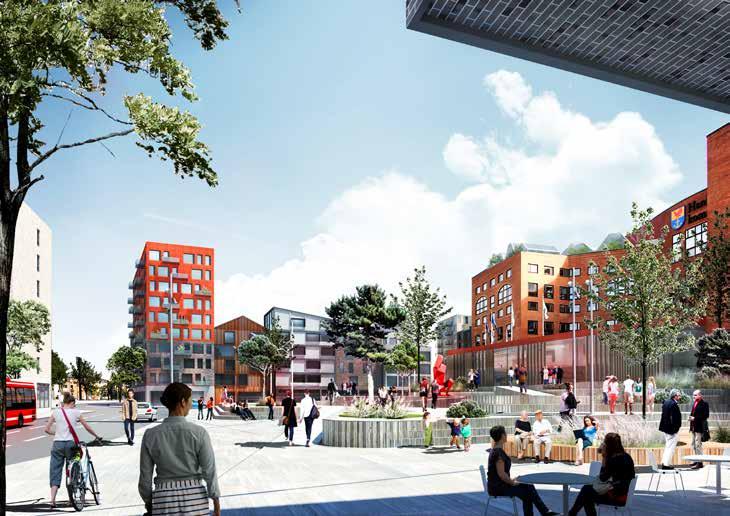 Rudsjöterrassen framför kommunhuset är en nod där regionala kollektivtrafiksystem möts och den blir därför betydelsefull som en plats där många möter Haninge.
